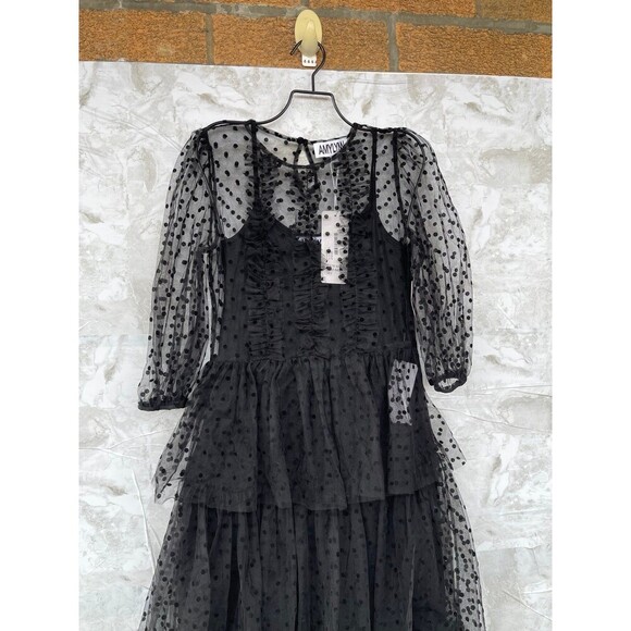 Amy Lynn Dover Tiered Mesh Dress in black with a polka dress size Small - Picture 5 of 13
